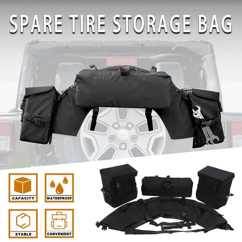 

Rear Spare Tire Trash Bag Outdoors Tool Kit Stowing Spare Tire Bag For Jeep Wrangler JK TJ YJ 2007-2017 Exterior Accessories