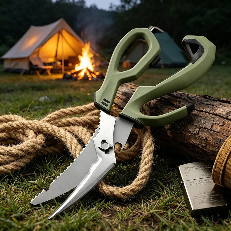 Multi-Functional Scissors, Outdoor Survival Tool, Heavy-Duty Kitchen Use, Detachable, Stainless Steel Chicken Bone Scissors