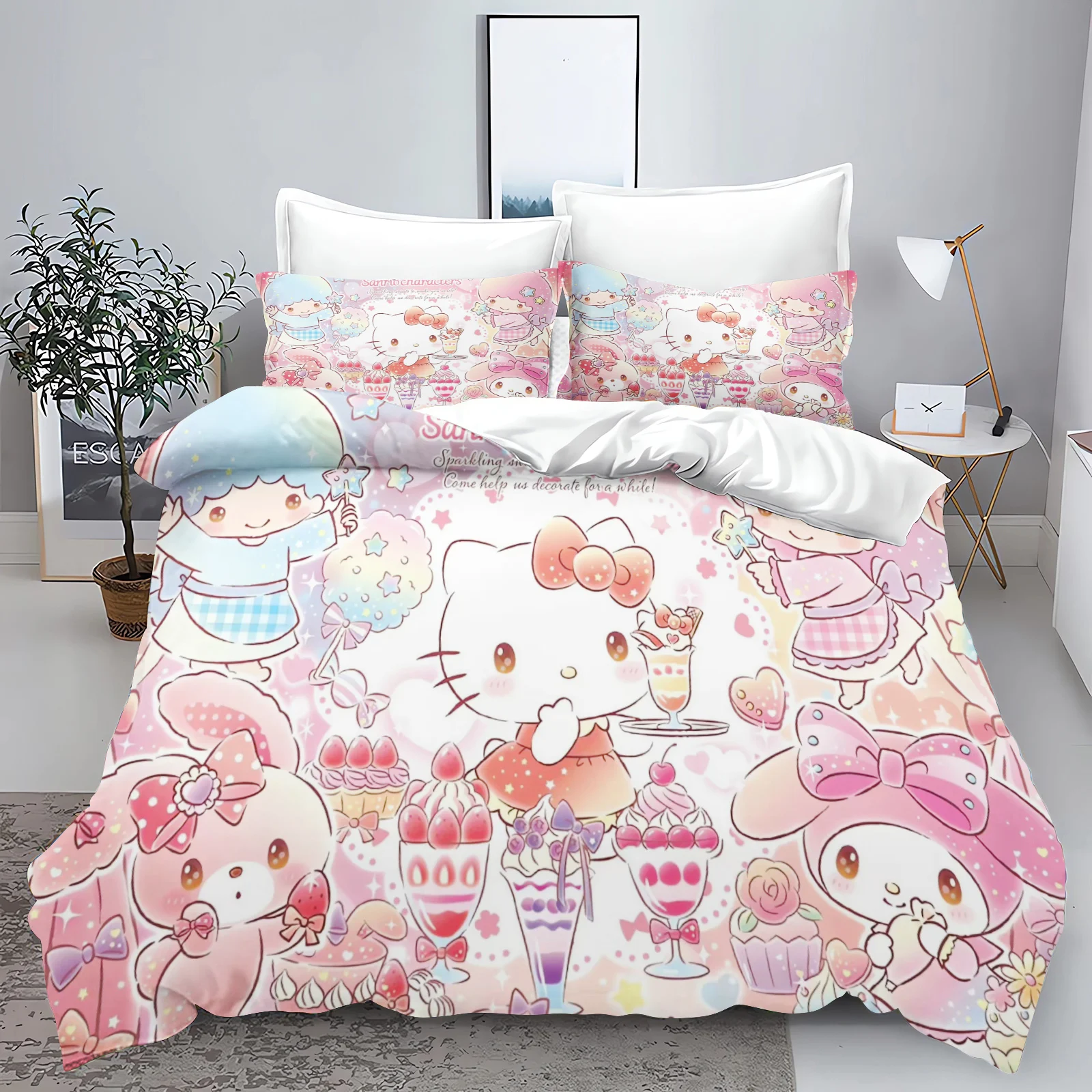 Cute Sanrio Collection Bedding Sets Cinnamoroll Melody Kuromi Kitty Bed Comforter Cover Duvet Cover Pillow Case 2-3 Pieces Sets