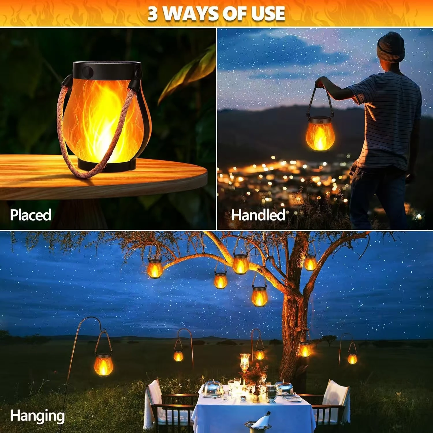 2025 New Solar Flickering Flame Light Hemp Rope Lantern Yard Garden Decoration Outdoor Waterproof Support USB Charging