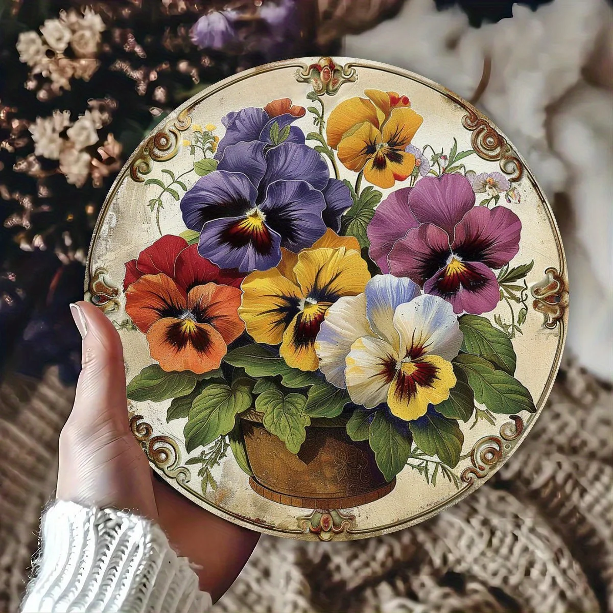 8in 2D Wooden Round Planter Flower Gardening Farmhouse Style Decorative Hanging Piece Enhances Home Atmosphere Indoor Outdoor Us
