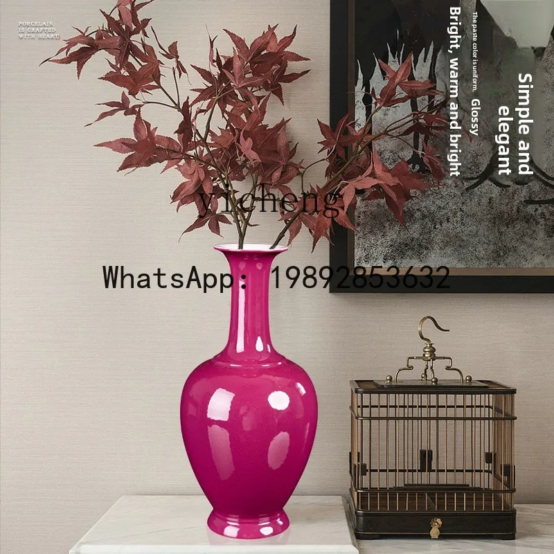 ceramic vase color glaze carmine flower arrangement home living room dining table porcelain ornament decoration