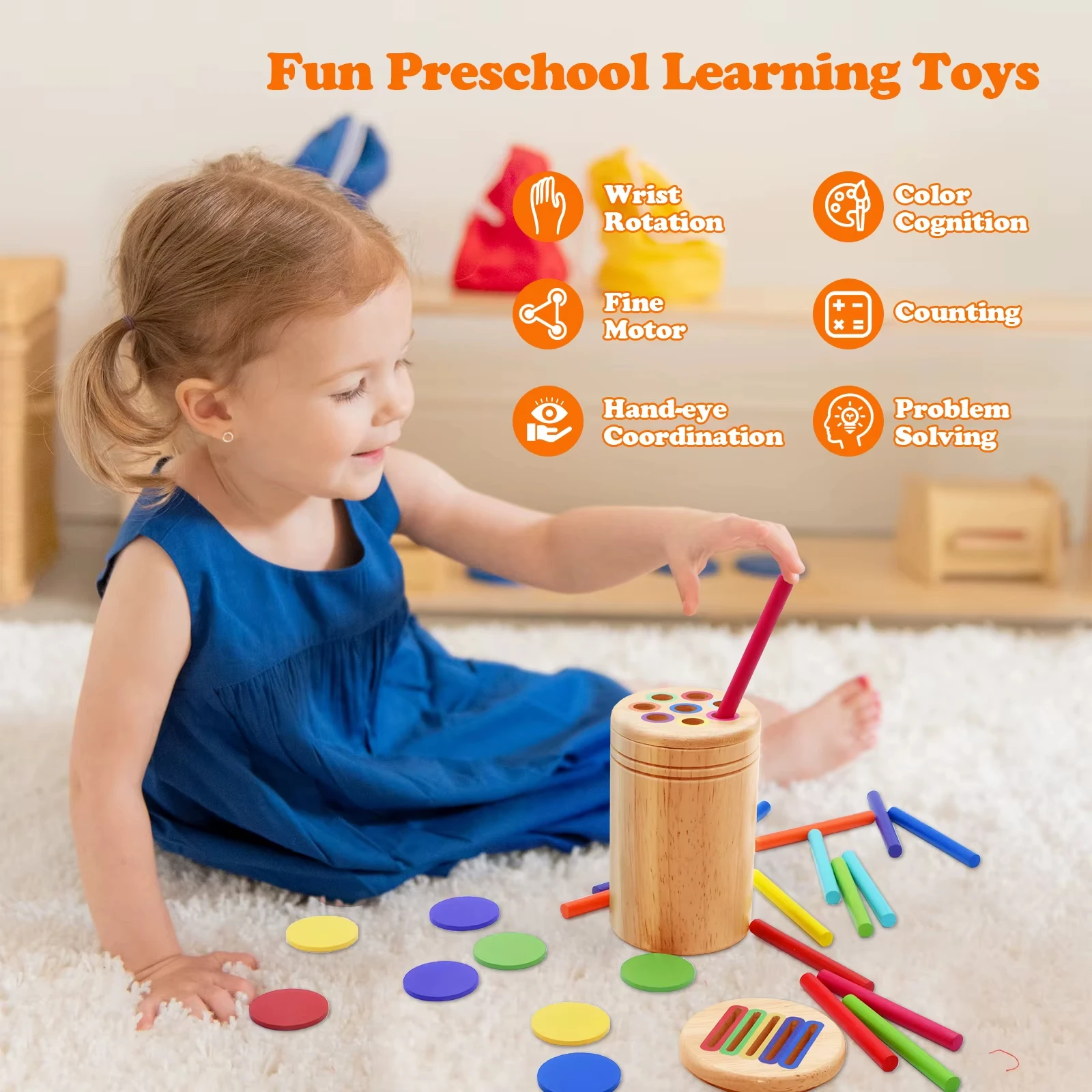 Juguetes de madera Montessori para niños pequeños, clasificación de colores, juguetes de Motor fino, juguetes sensoriales a juego, rompecabezas educativos para edades tempranas