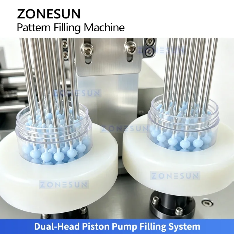 ZONESUN ZS-PGF5 Auto Dual-Head Cosmetic Cream Pattern Filling Machine  Piston Dosing Filler for Lotion Gel Skincare Container