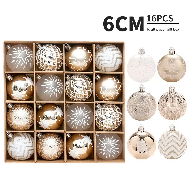 

16pcs/box 6CM Christmas Ball Ornaments Champagne Gold Red Glitter Foam Ball Crafts for Xmas Tree Hanging Pendant Gift Navidad