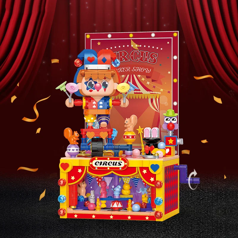 Criativo loz mini bloco de construção diamante circo troupe tijolos dos desenhos animados elefante palhaço modelo construção brinquedos com luz para presente