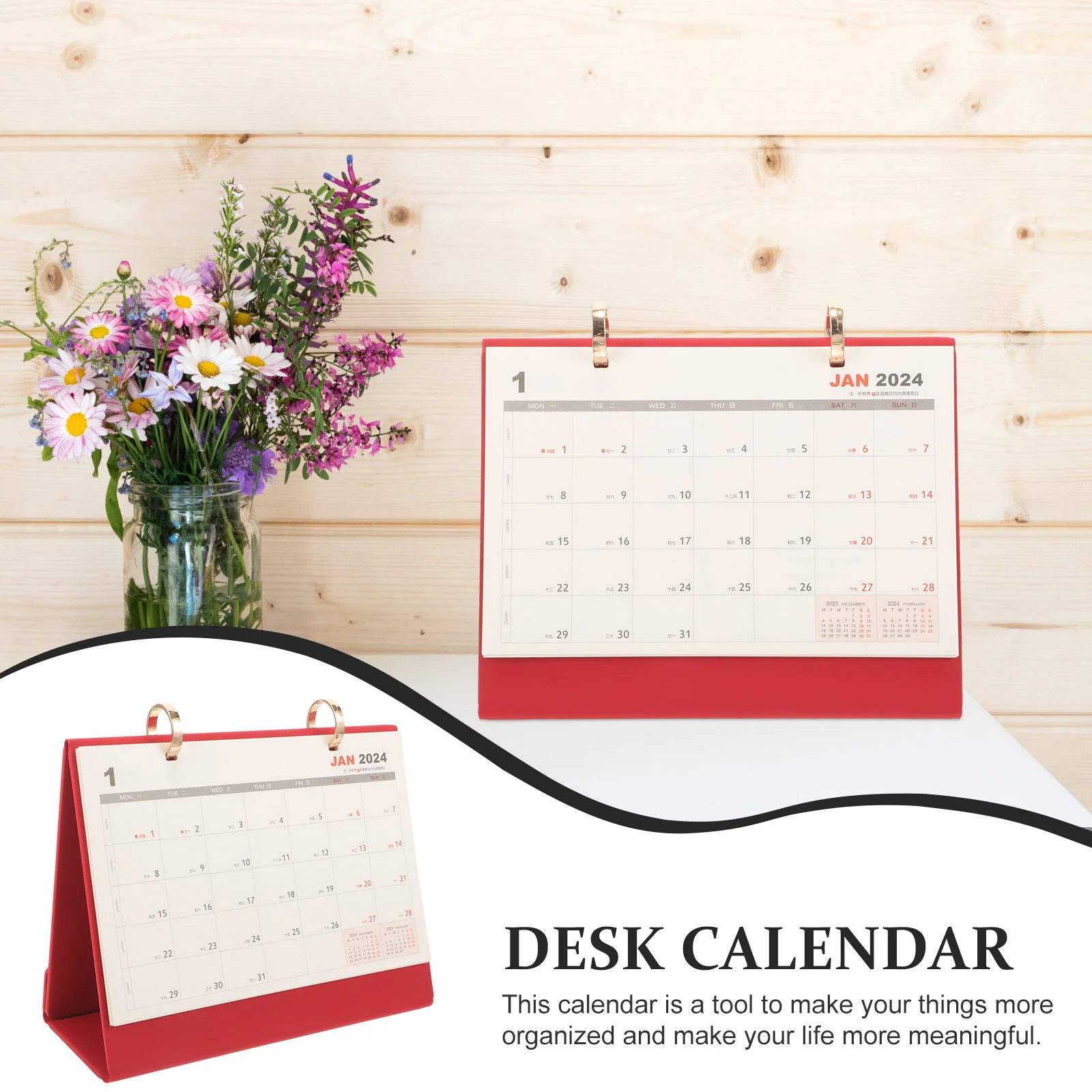 2024 Double Ring Desk Calendar Home Supplies Small Mini Office Month Metal Daily Use Tabletop