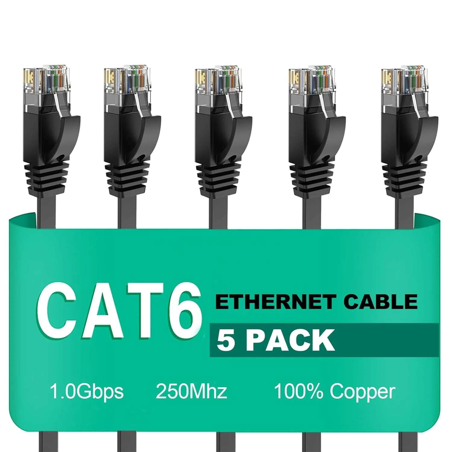 CYANMI 5-Pack Cat6 Ethernet Cable,10Gbps Flat Internet Network Cable for Cat5e Cat5 Computer LAN Cable with Snagless RJ45