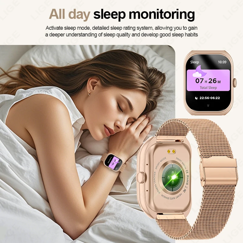 LIGE nuevo reloj inteligente con pantalla curva 3D de 2,01 pulgadas para mujer, rastreador GPS, llamada, ritmo cardíaco, deportes, Fitness, reloj inteligente para Android iOS 2025