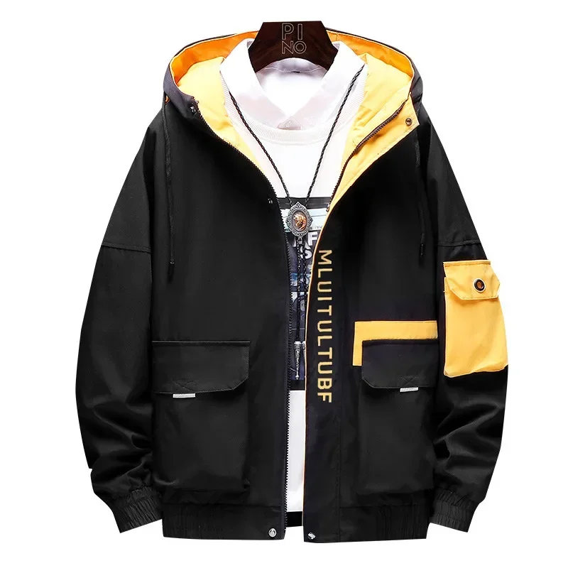 Prowow New Mens Spring Autumn Jacket Zipper Casual Hooded Jakcet Fashion Patchwork Windbreaker Jacket Men Coat Clothing