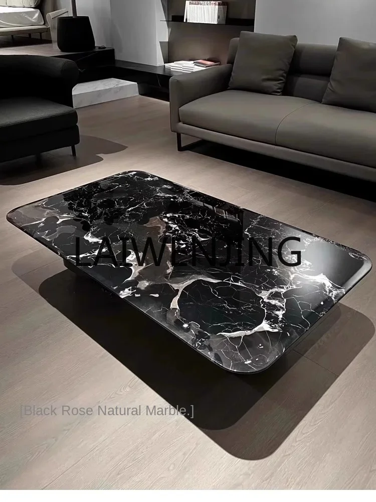 Living Room Home Natural Marble Modern Minimalist Black Rose Rectangular Luxury Stone Suspension Tea Table