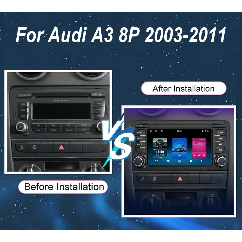 Android Auto Radio Stereo For Audi A3 8P 2003-2011 S3 RS3 Sportback Carplay Car Multimedia RDS GPS No 2din Autoradio Head Unit