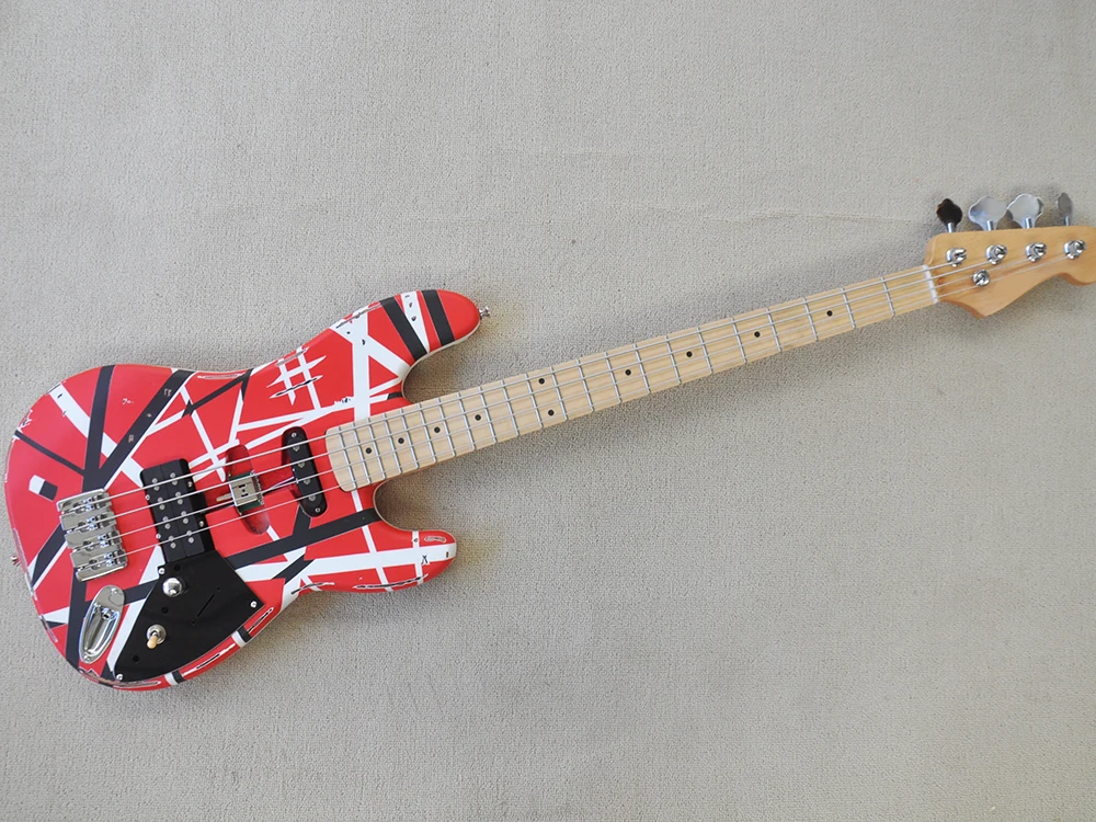 4 Strings Relic Red Electric Bass Guitar with Maple Fretboard,Customizable