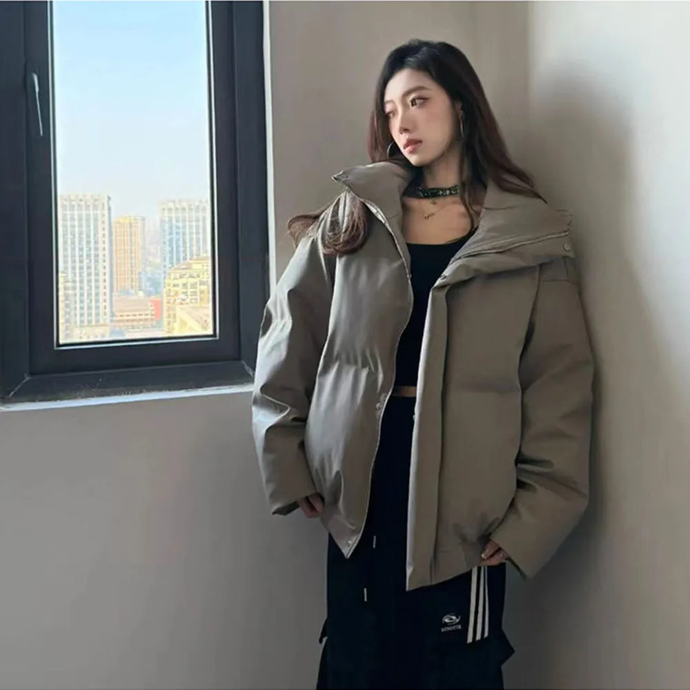 2025Winter Weibliche Bomber Verdicken Warme Outwear Unten Baumwolle Mantel Frauen Stehen Kragen Solide Lose Gepolsterte Jacke Puffer Casual Parkas