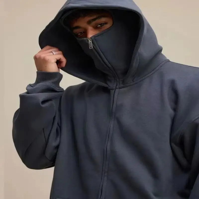 Máscara Ninja con capucha para hombre, chaqueta deportiva de invierno a prueba de viento y cálida con diseño de doble sombrero, chaqueta para correr y ciclismo al aire libre, gótica Hara