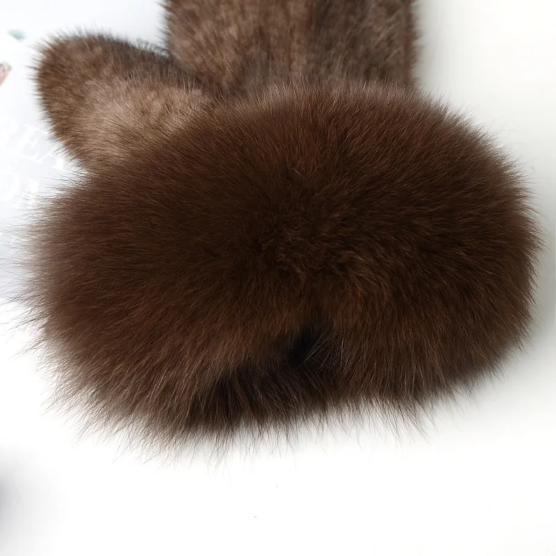 Luxury Women Natural Mink Fur Mittens Fox Fur Trimming Real Mink Fur Gloves Ladies Fur Elastic Hand Made Drop Shipping