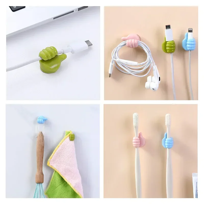 Self-Adhesive Wall Decoration Hook Creative Silicone Thumb Key Hanger Data Cable Clip Wire Desk Organizer