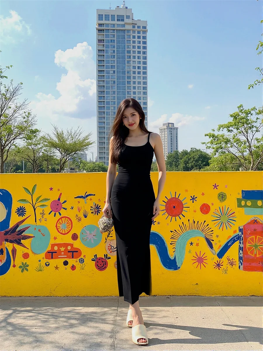 فستان نسائي أسود أنيق وأنيق لحفلات الزفاف بدون أكمام لطيف وجميل وأنيق وبسيط أنثوي وناعم #5