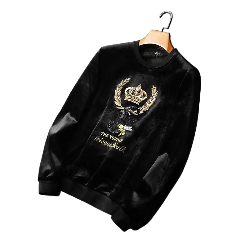 Men's clothing autumn and winter double-sided velvet gold velvet padded embroidery long sleeve sweater coat y2k clothes