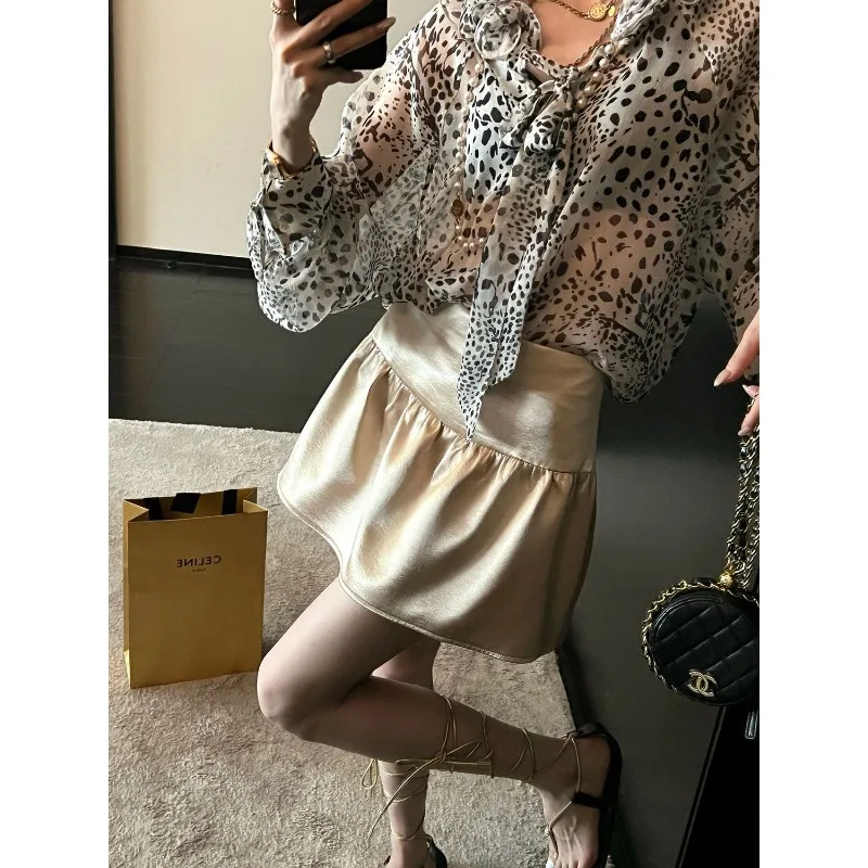 Sparkling Skirt Retro Era 2026 Spring and Summer New Satin Skirt A-word Meat-covering and Thin Skirt