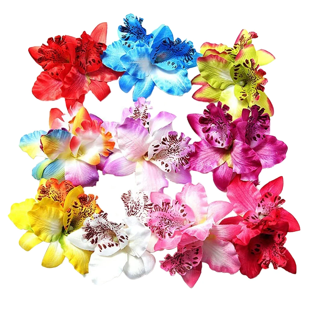 10 PCS Hawaiian Beach Flower Hair Clips Orchid Hair Clips Tropical Fancy Dress Accessories Women Girls