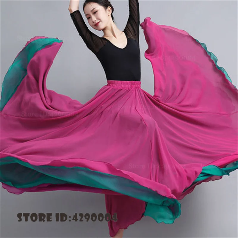 Falda de baile con gran vuelo de 720 grados, doble capa de gasa, para vacaciones en la playa, vestido de entrenamiento, vestido para espectáculos de danza clásica.
