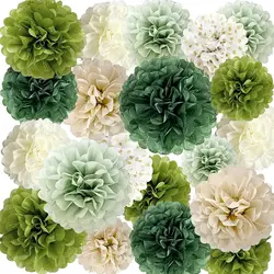 Sage Green Tissue Paper Pom Poms 20 Pcs Ivory Tan Boho Flowers Birthday Baby Shower Wild Safari Jungle Botanical Greenery