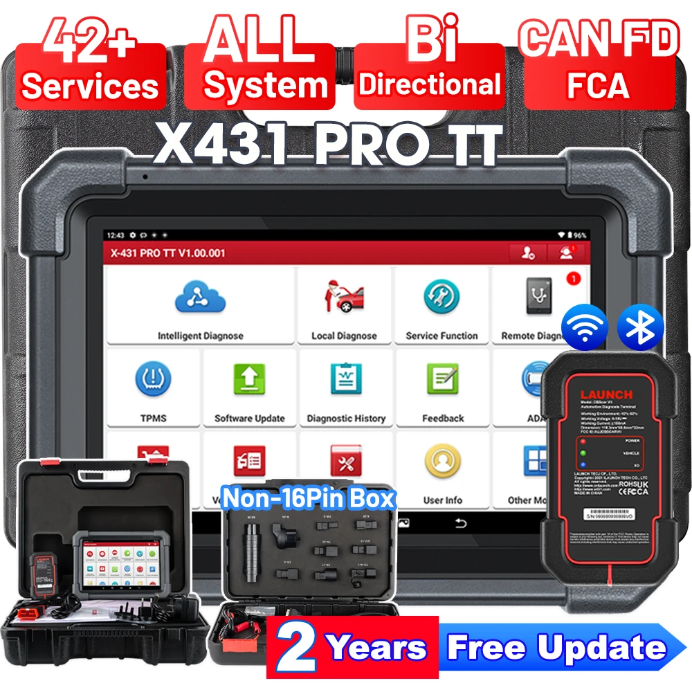 Image of LAUNCH X431 PRO TT OBD2 Diagnosegerät mit Nicht-16-Pin-Adapterbox, Komplettset, vollständiges System, 42+ Reset-Funktionen, CAN FD, DOIP, ECU-Codierung, FCA Autoauth, bidirektionale Scan-Tools, pk