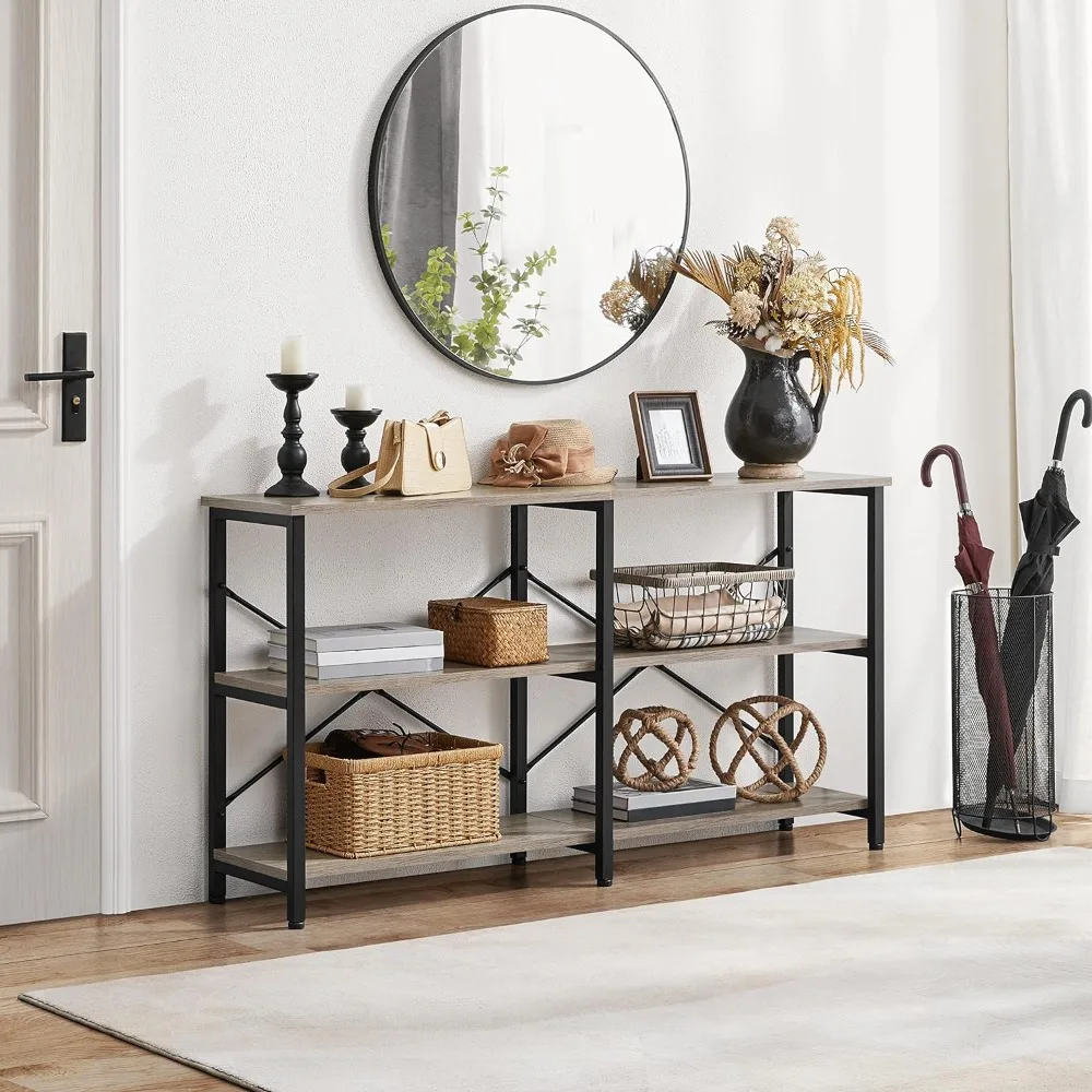 

Console Table with Storage Shelves 3-Tier Industrial Entryway Table 55 Inch Behind Couch Sofa Table for Entryway Living Room