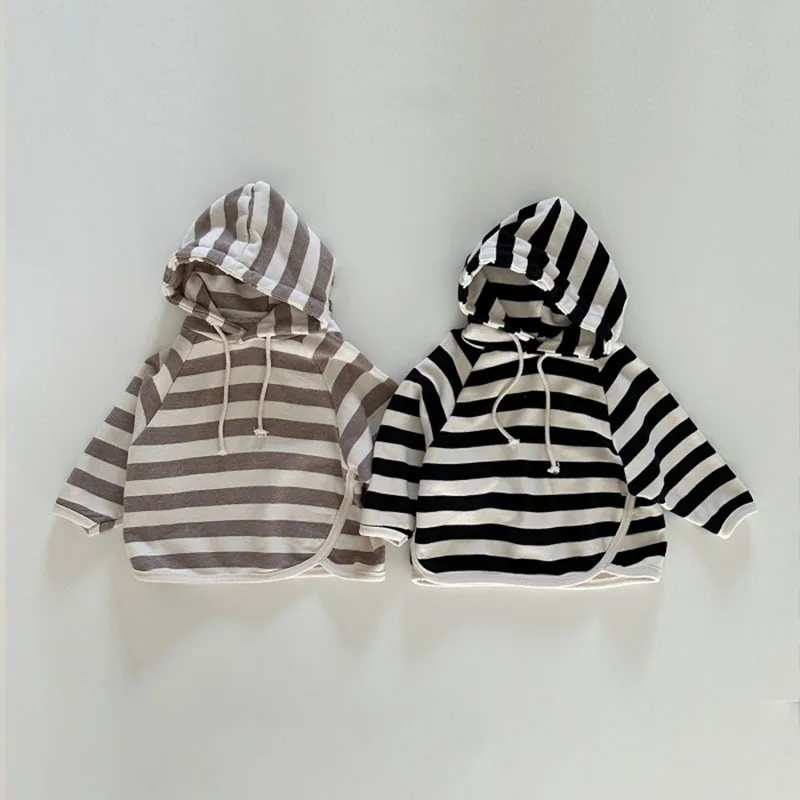 

2025 Autumn New Baby Long Sleeve Hooded Sweatshirt Cotton Infant Boys Loose Casual Tops Girls Striped Hoodie Toddler Clothes