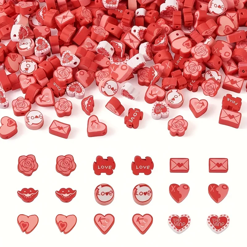 30pcs， Valentine's Day mixed soft ceramic beads, can be used as couple bracelets, collectibles, DIY jewelry bracelets