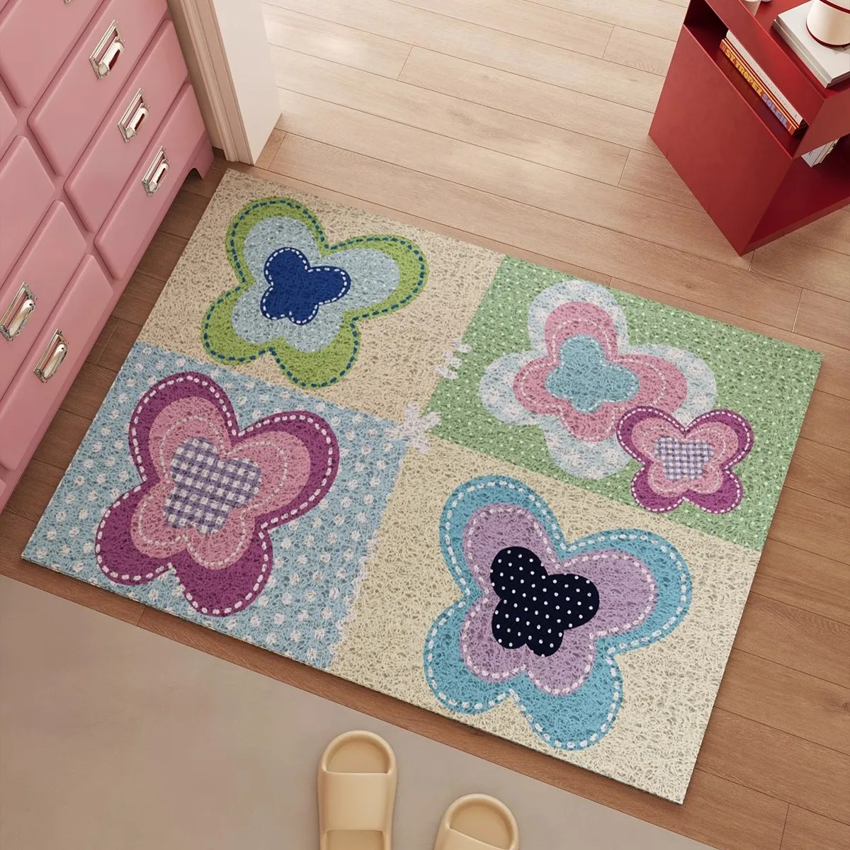 Butterfly Y2K Door Mat Pink Butterfly Rug Mat Non-Slip Mat Entrance Porch Silk Ring Dust Resistant Dirt Mat Carpet