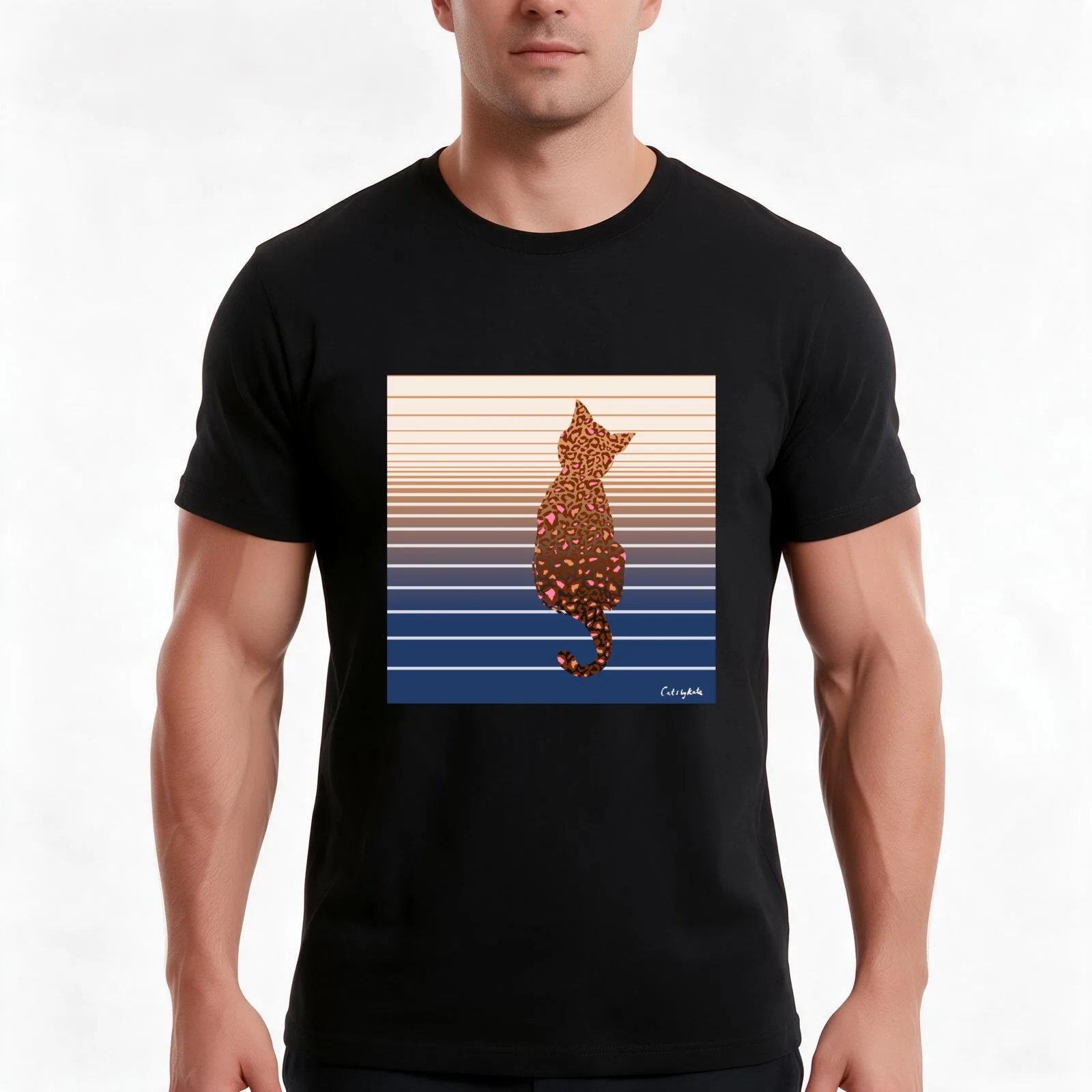 Wild Cat Silhouette T-Shirt, Summer Casual Cotton Tee, Oversized Streetwear Tops, Vintage Graphic Print, Loose Fit Short Sleeve