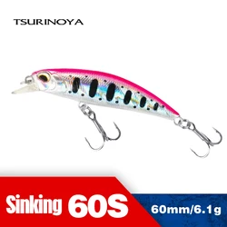 TSURINOYA Fishing Lure Mini Sinking Minnow 60S 6.1g 60mm DW67 Bass Pike Minnow Crank Bait Wobbler Model 12 Colors Hard Bits
