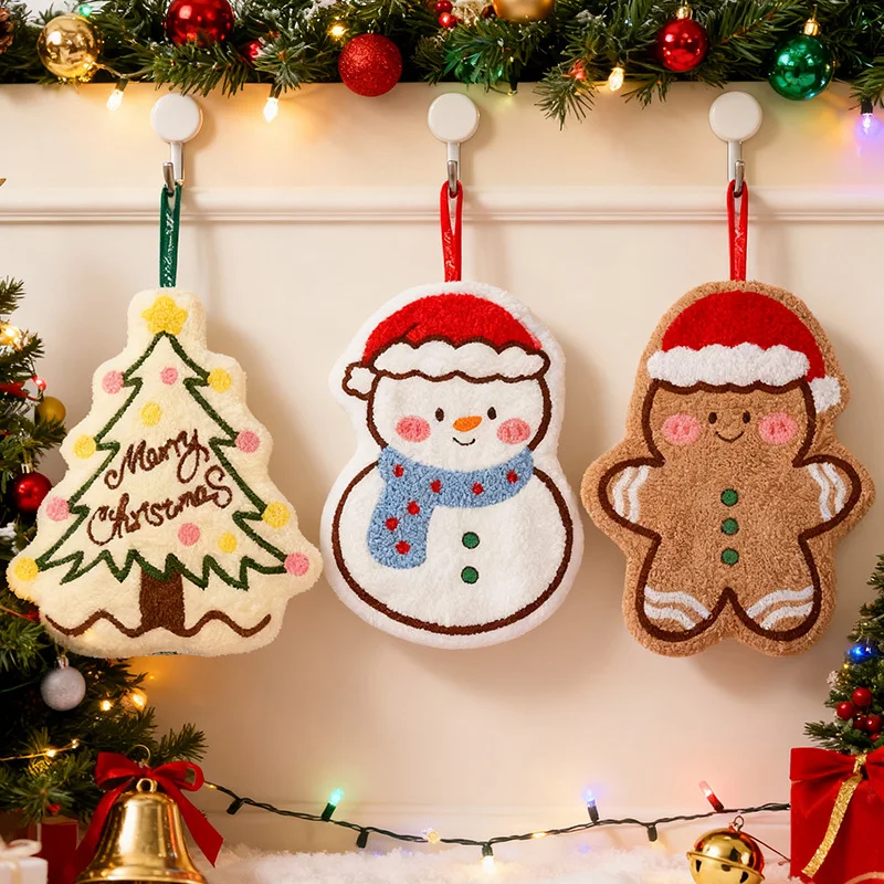 Christmas Hand Towel Cartoon Snowman Wipe Cloth Absorbent Kitchen Cleaning Rag Christmas Handkerchief Xmas Decor
