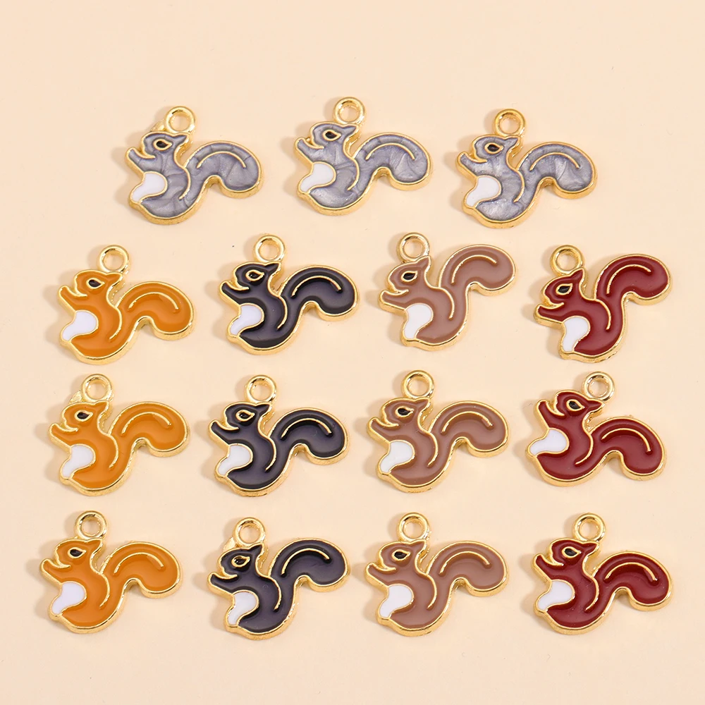 Breloques en émail écureuil mignon, 5 couleurs, pendentifs en alliage de style Animal, collier, boucles d'oreilles, porte-clés, bricolage, fabrication de bijoux artisanaux, 10 pièces