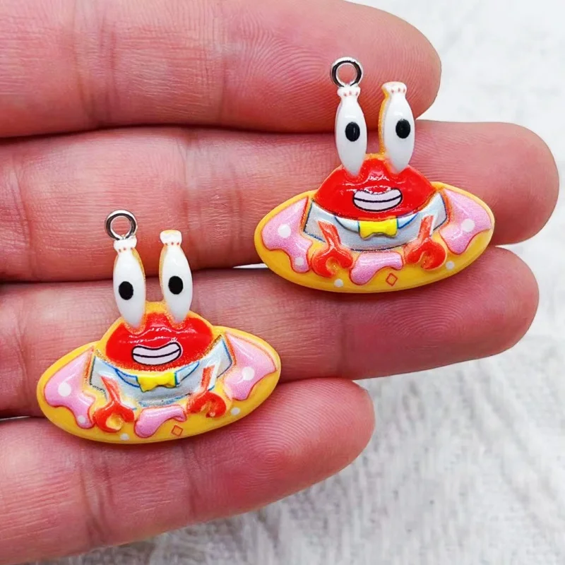 10PCS Resin Cartoon Character SpongeBob SquarePants Glossy Pendant DIY Jewelry Accessories Keychain Pendant Handmade Material