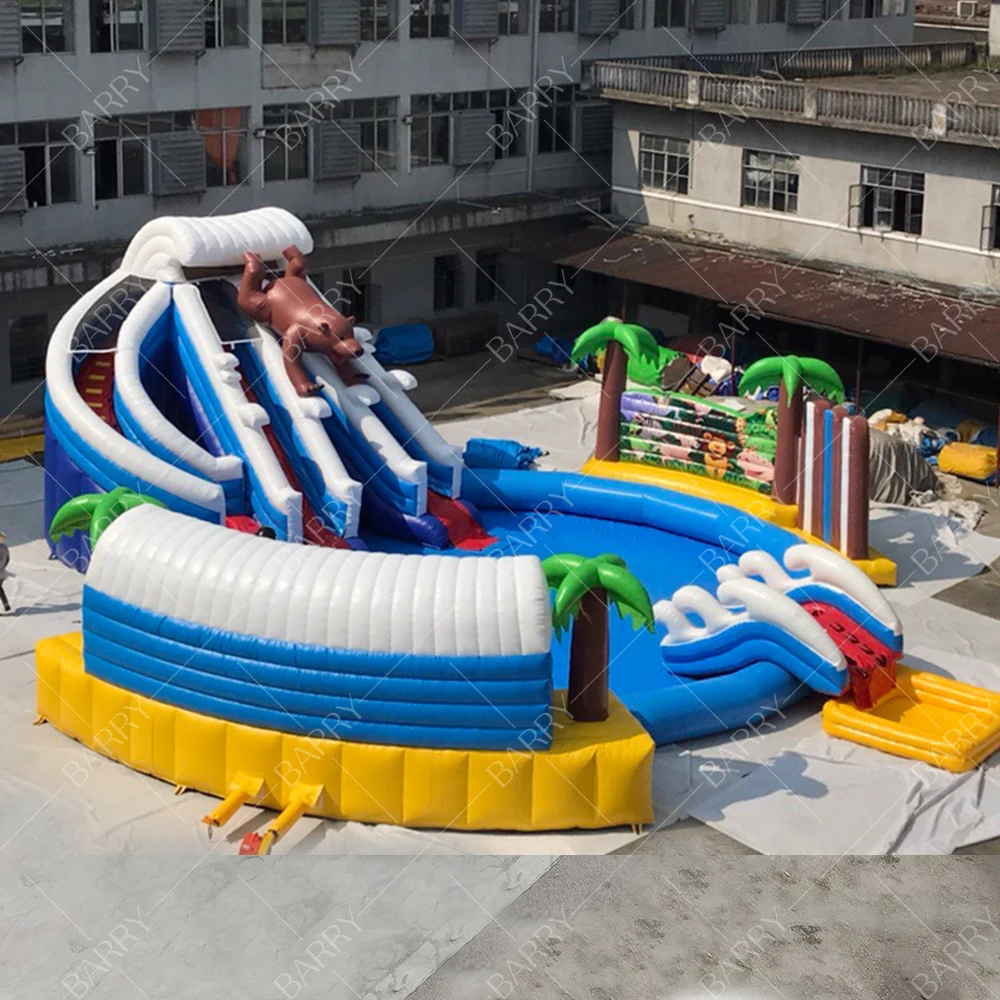 

Summer Water Playground Custom Made Inflatable Water Parks Blue , Pool Slide Park Inflatable Water Park on Ground