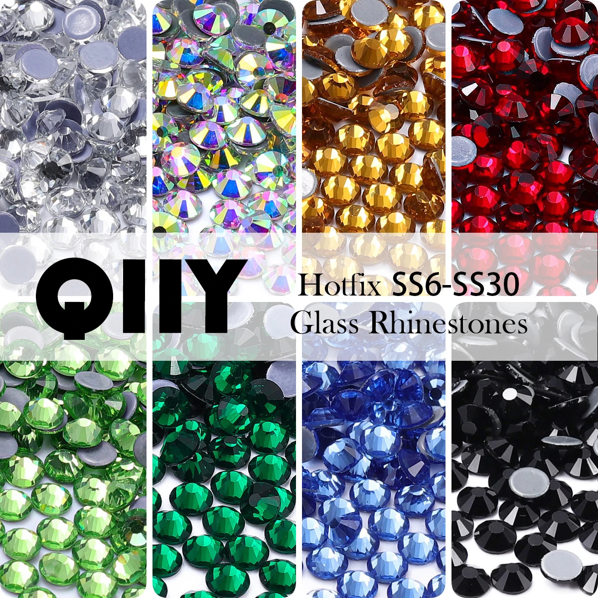 QIIY Bunte SS6-SS30 Hotfix Glas-Rundrhinestones Glitzer Strass für Nagelkunst & Hochzeitskleider Stoff- und Kleidungsdekoration