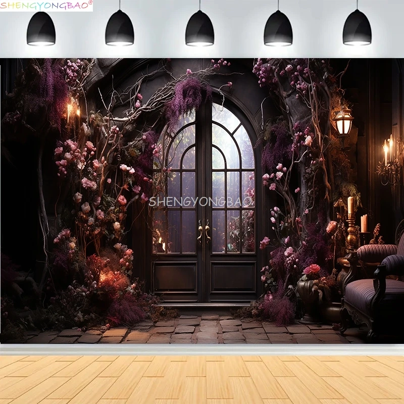 

Boho Dreamy Romantic Wedding Ceremony Photography Backdrops Birthday Party Elegant Floral Fantasy Castle Photo Background HS-02