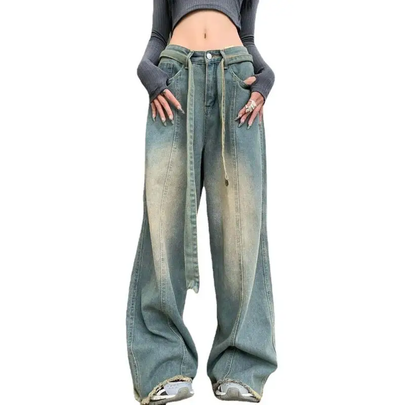 

2023 Y2k Fashion Women Harajuku Jeans Wide Leg Punk Loose Casual Long Trousers Denim Cargo Baggy Pants Femme Streetwear w676