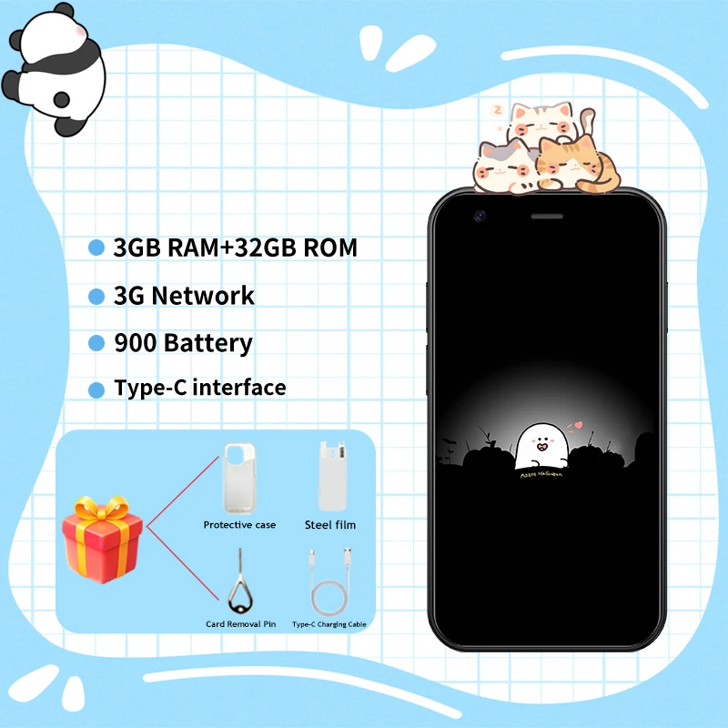 Mini smartphone 24, 3 GB de RAM + 32 GB de ROM, SIM dupla e modo de espera duplo, mini telefone Android de 3,0 polegadas, rede 3G e Play Store
