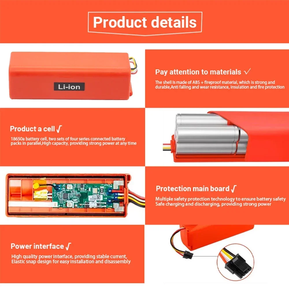 for Xiaomi Robot Roborock S50 S51 S55 BRR-2P4S-5200S Xiaowa C10 E20 E35 Vacuum cleaner Replacement14.4V 7000mAh Li-ion Battery