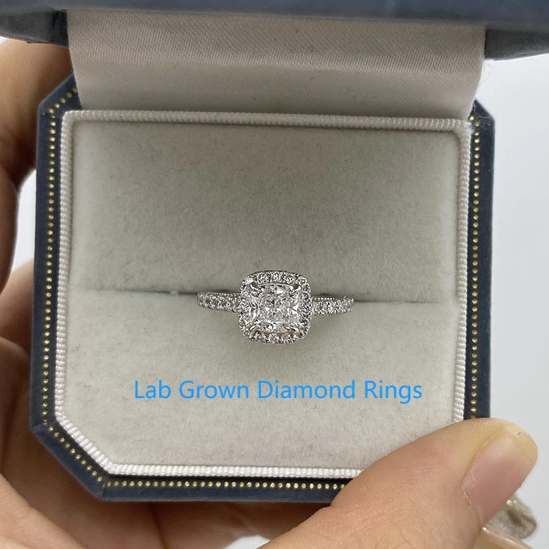 

Platinum 950 Solitaire Engagement Ring 1CT Cushion Cut IGI Lab Grown Diamond CVD HPHT DEF VS Milgrain Wedding Ring For Lady