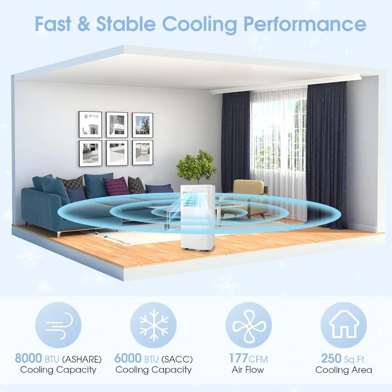 COSTWAY Portable Air Conditioner, 8000 BTU 3-in-1 Personal AC Unit with Built-in Dehumidifier, Fan Mode, Sleep Mode, 24H Timer