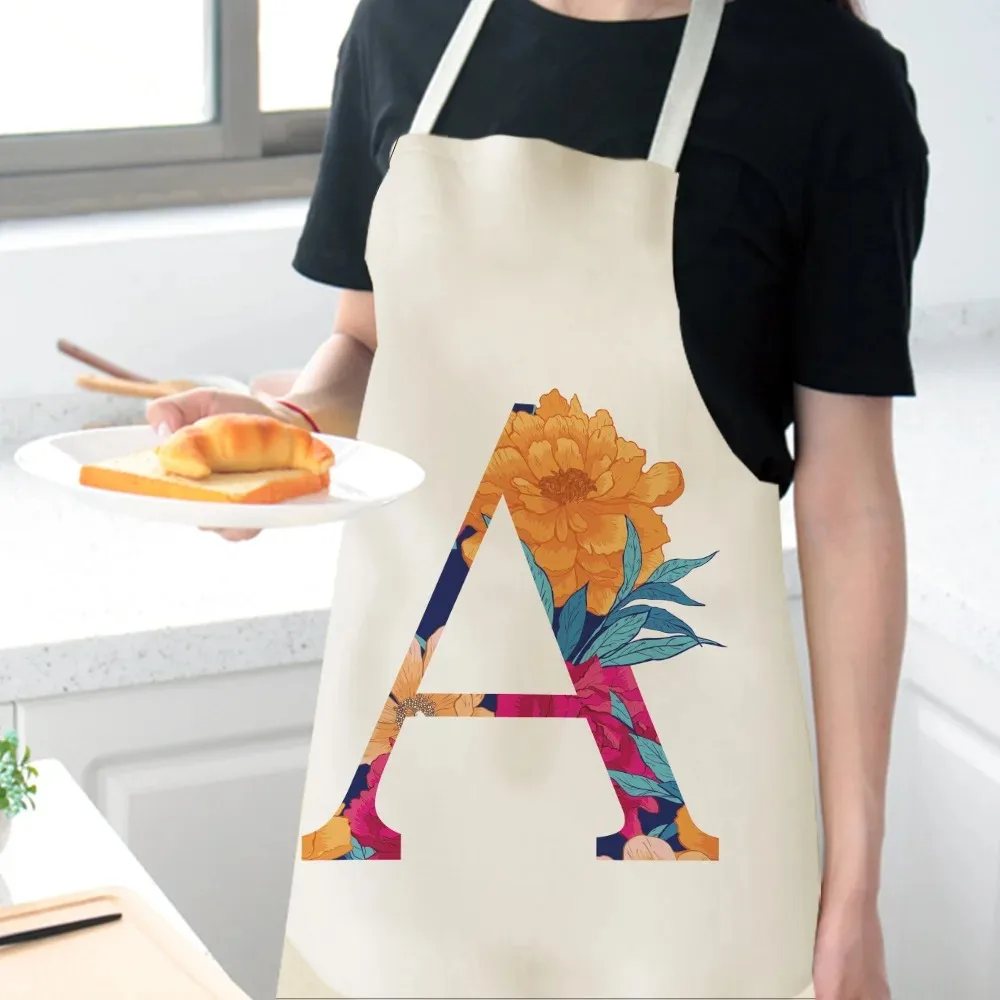 Colorful letter flower pattern kitchen apron for hostess hairdresser female kitchen apron home kitchen supplies