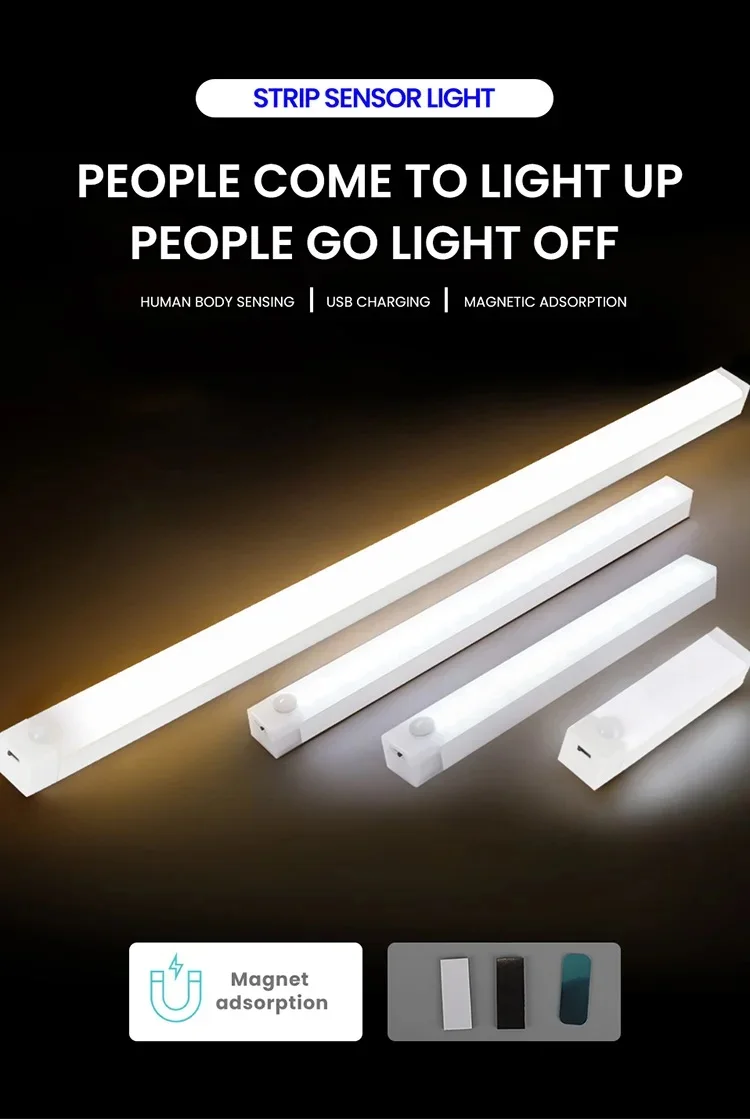 Motion Sensor Lamp Night Light Wireless LED USB Type C Rechargeable Lamp for Kitchen Cabinet Bedroom Wardrobe Staircase Lighting