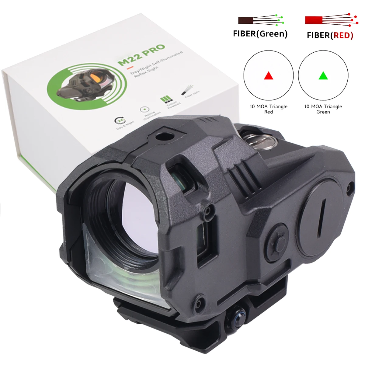 

M22 PRO Reflex Red Dot Sight Day/Night Self-illuminated Real Fiber Scope 10 MOA Triangle Red/Green Reticle Scope