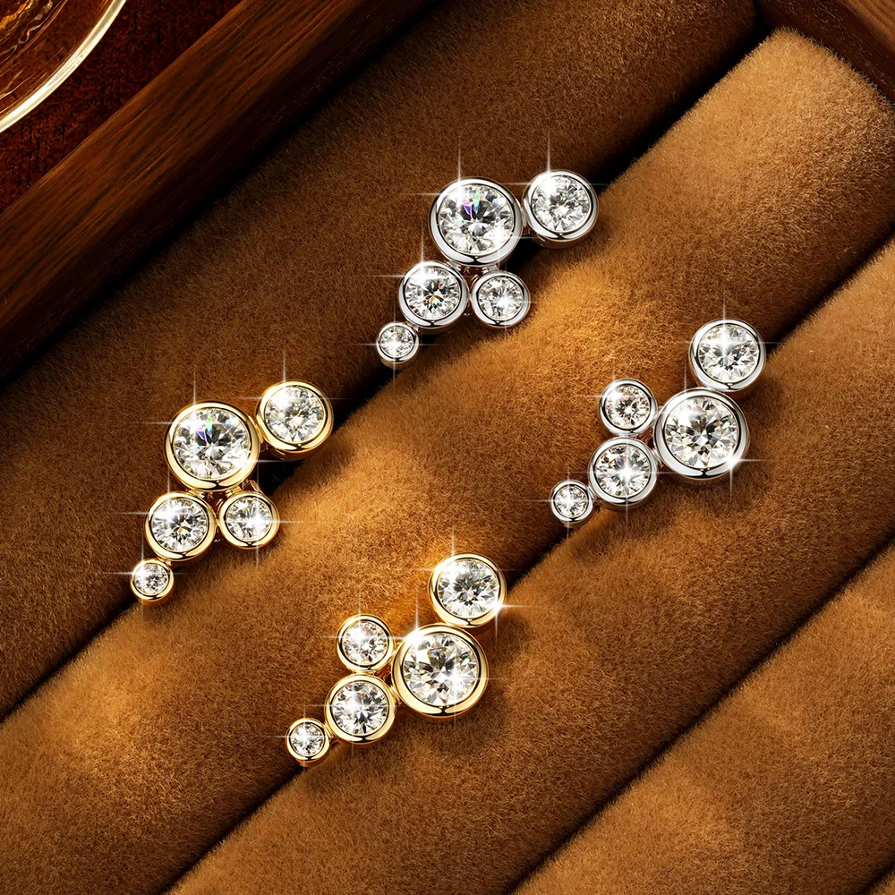 Lnngy 14K Gold Filled Bubble Style 5-stone Earring Certified Bezel Set 5mm Moissanite Stud Earring Temperament Jewelry Gift