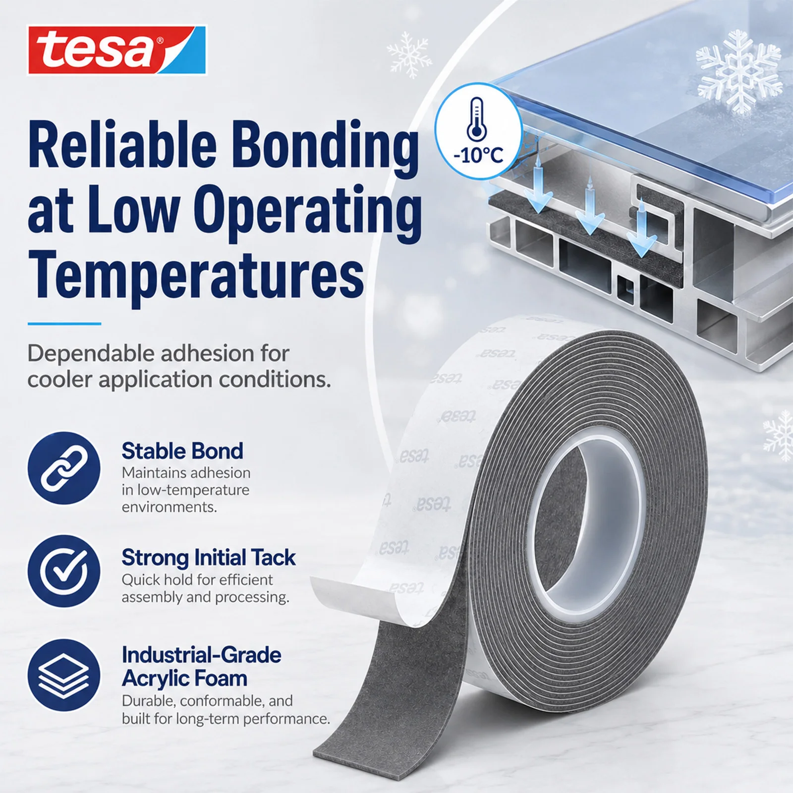 Tesa acrylic foam double-sided tape has high shear resistance, noise reduction, high adhesion, waterproofing, and low temperatur